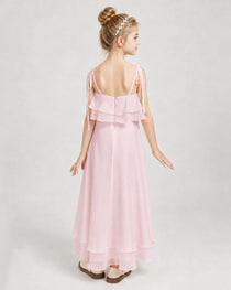 Pink Chiffon A-line Junior Bridesmaid Dress Back View
