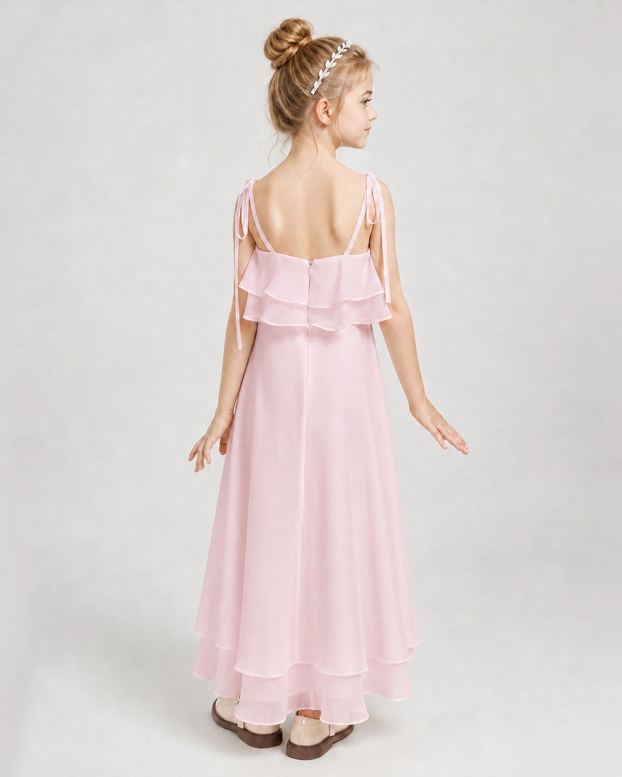 Pink Chiffon A-line Junior Bridesmaid Dress Back View