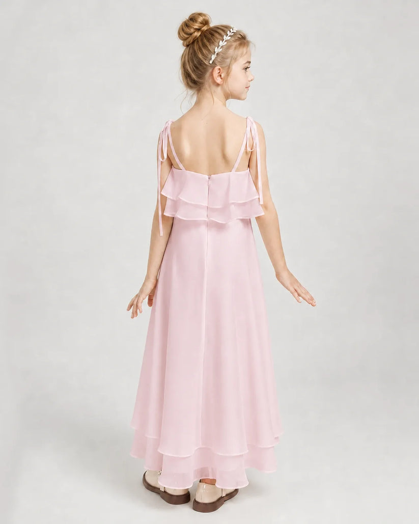 Pink Chiffon A-line Junior Bridesmaid Dress Back View