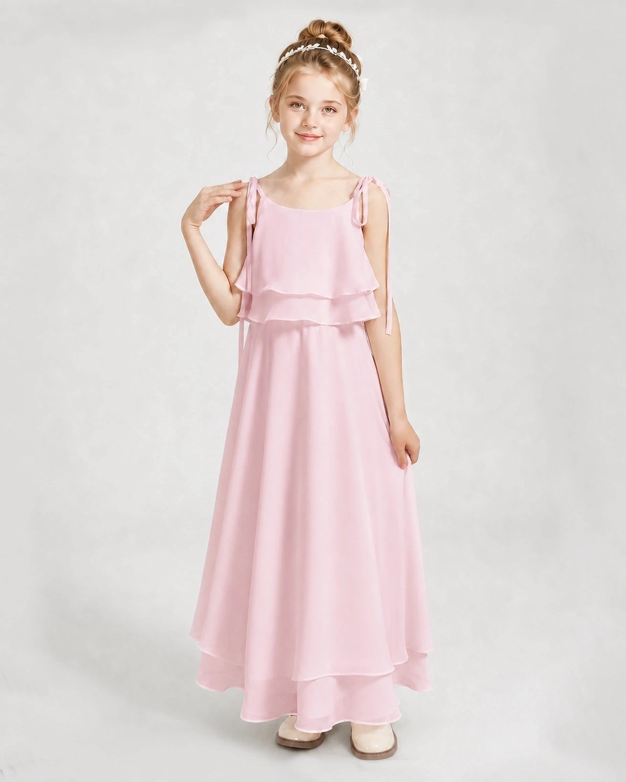 Pink Chiffon A-line Junior Bridesmaid Dress Front View
