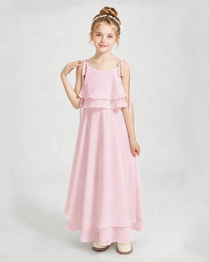 Pink Chiffon A-line Junior Bridesmaid Dress Front View