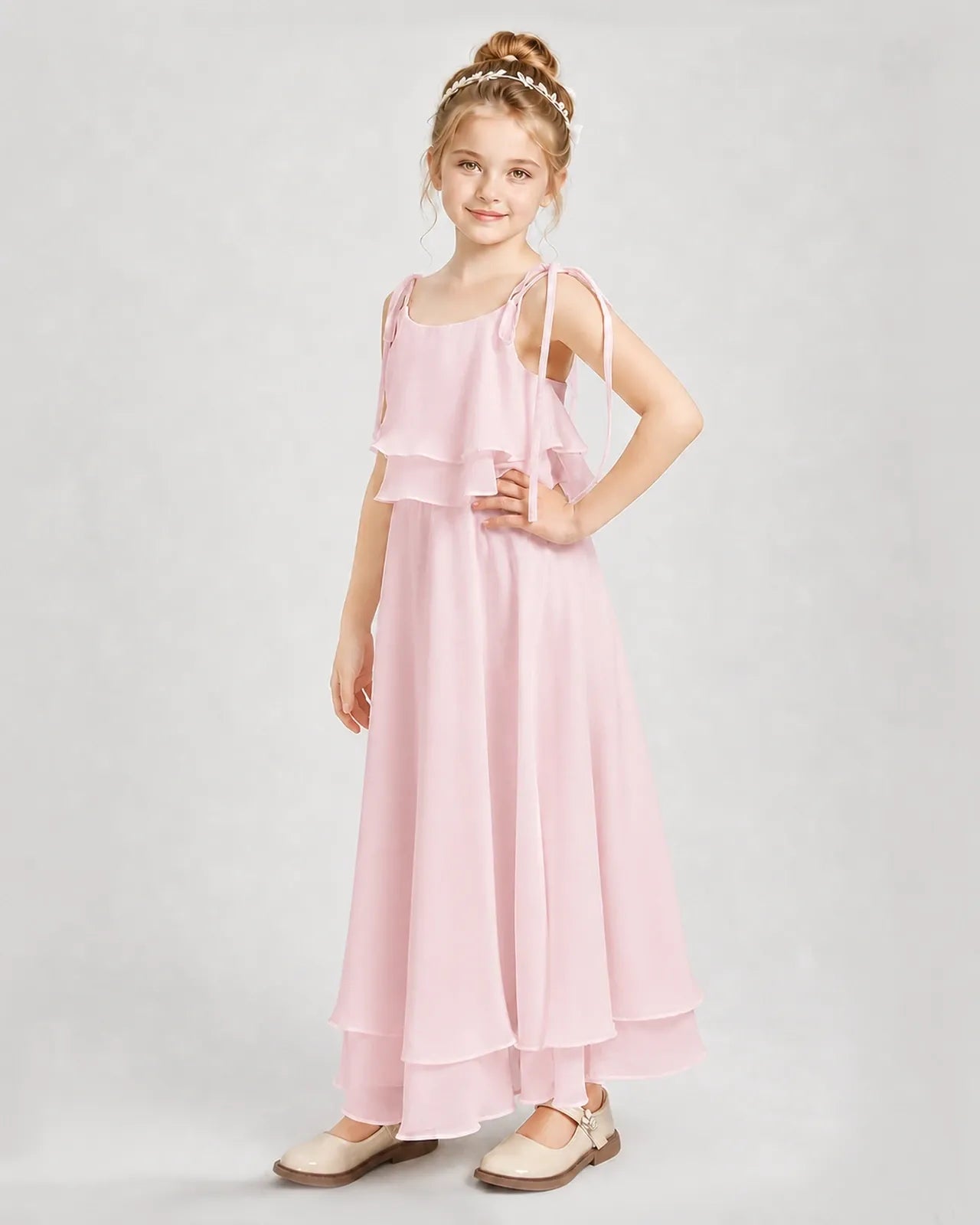 Pink Chiffon A-line Junior Bridesmaid Dress Side View