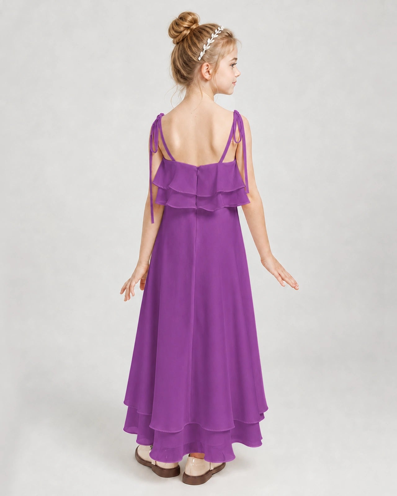 Dideyttawl Tie-Shoulder Layered Chiffon Junior Bridesmaid Dress