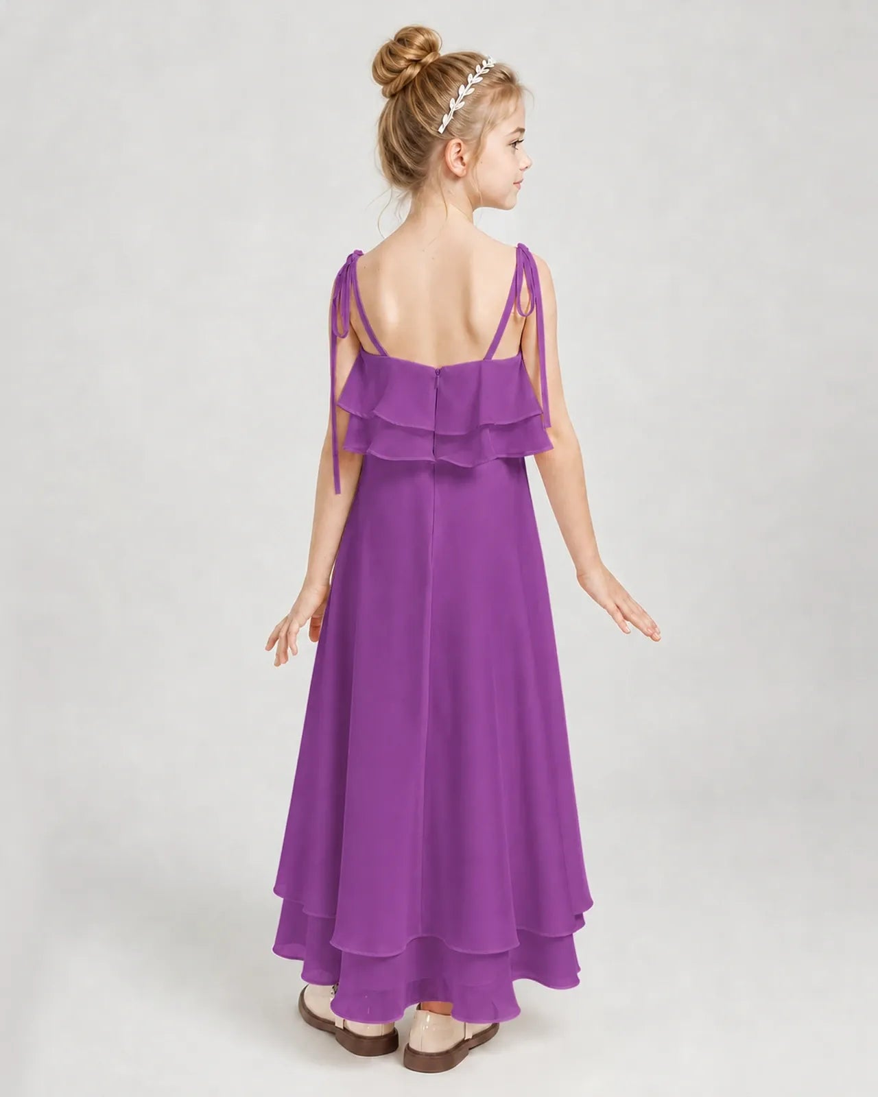 Purple Chiffon A-line Junior Bridesmaid Dress Back View