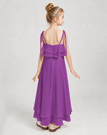 Purple Chiffon A-line Junior Bridesmaid Dress Back View