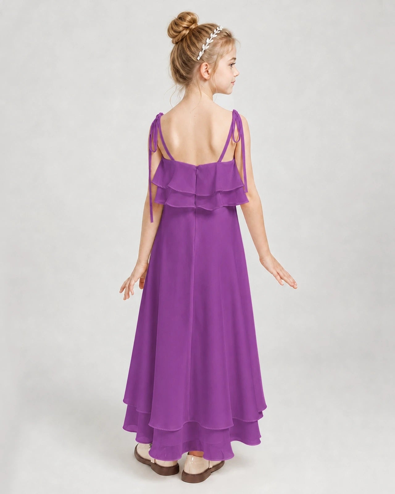 Purple Chiffon A-line Junior Bridesmaid Dress Back View
