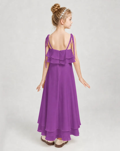 Purple Chiffon A-line Junior Bridesmaid Dress Back View
