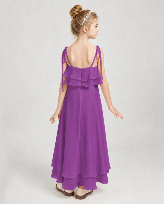 Purple Chiffon A-line Junior Bridesmaid Dress Back View