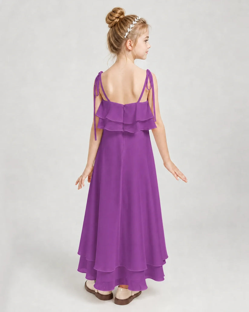 Purple Chiffon A-line Junior Bridesmaid Dress Back View