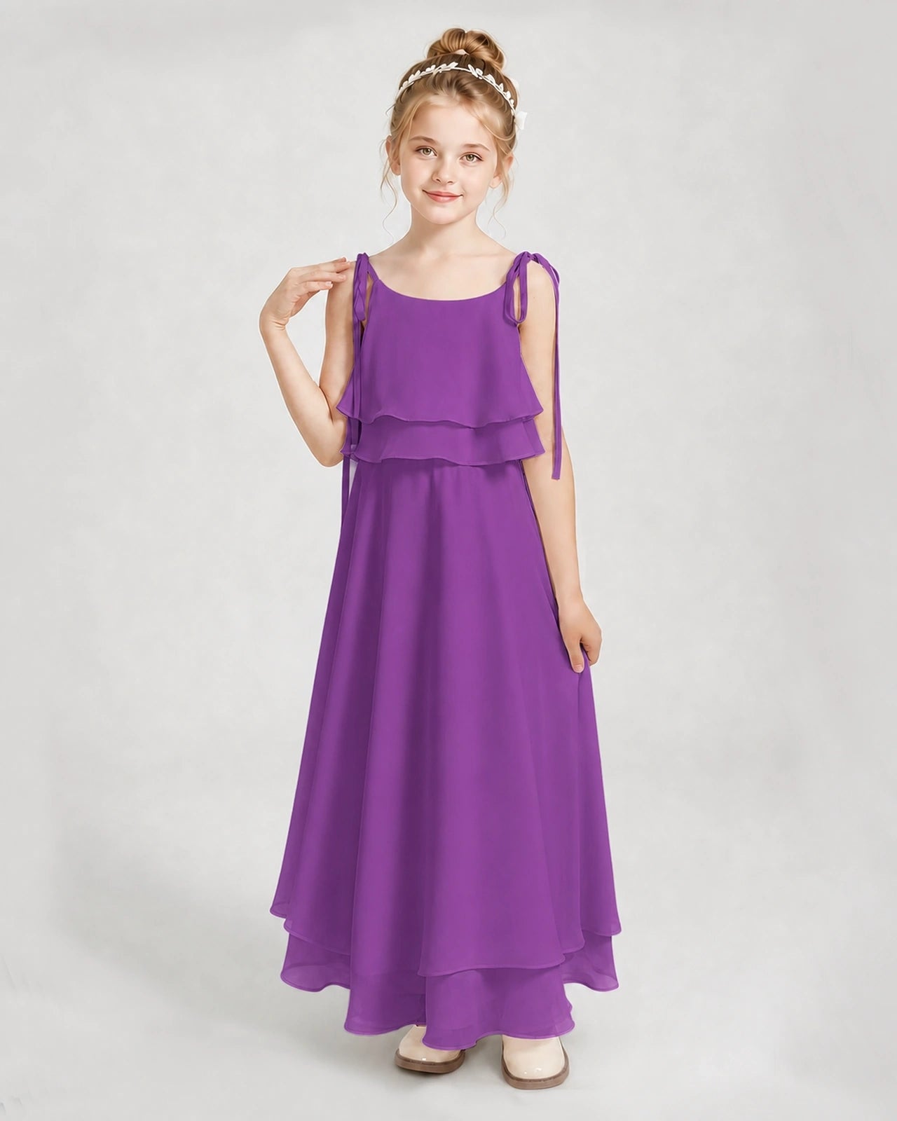 Purple Chiffon A-line Junior Bridesmaid Dress Front View