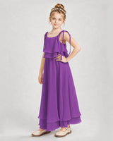 Purple Chiffon A-line Junior Bridesmaid Dress Side View