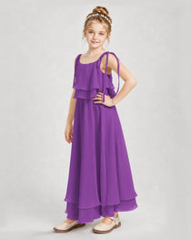 Purple Chiffon A-line Junior Bridesmaid Dress Side View