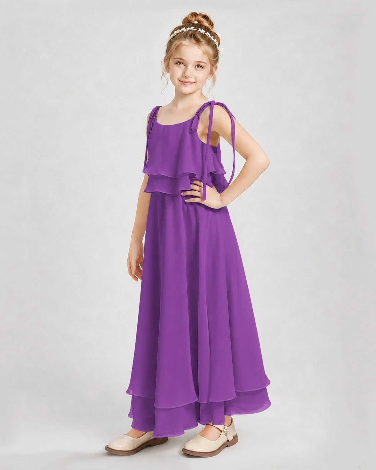 Purple Chiffon A-line Junior Bridesmaid Dress Side View