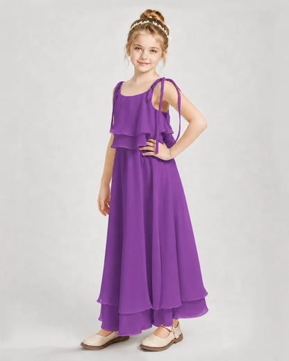 Purple Chiffon A-line Junior Bridesmaid Dress Side View