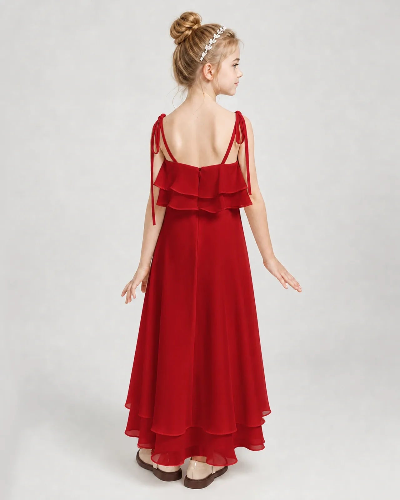 Red Chiffon A-line Junior Bridesmaid Dress Back View