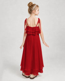 Red Chiffon A-line Junior Bridesmaid Dress Back View