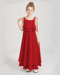 Red Chiffon A-line Junior Bridesmaid Dress Front View