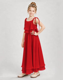 Red Chiffon A-line Junior Bridesmaid Dress Side View