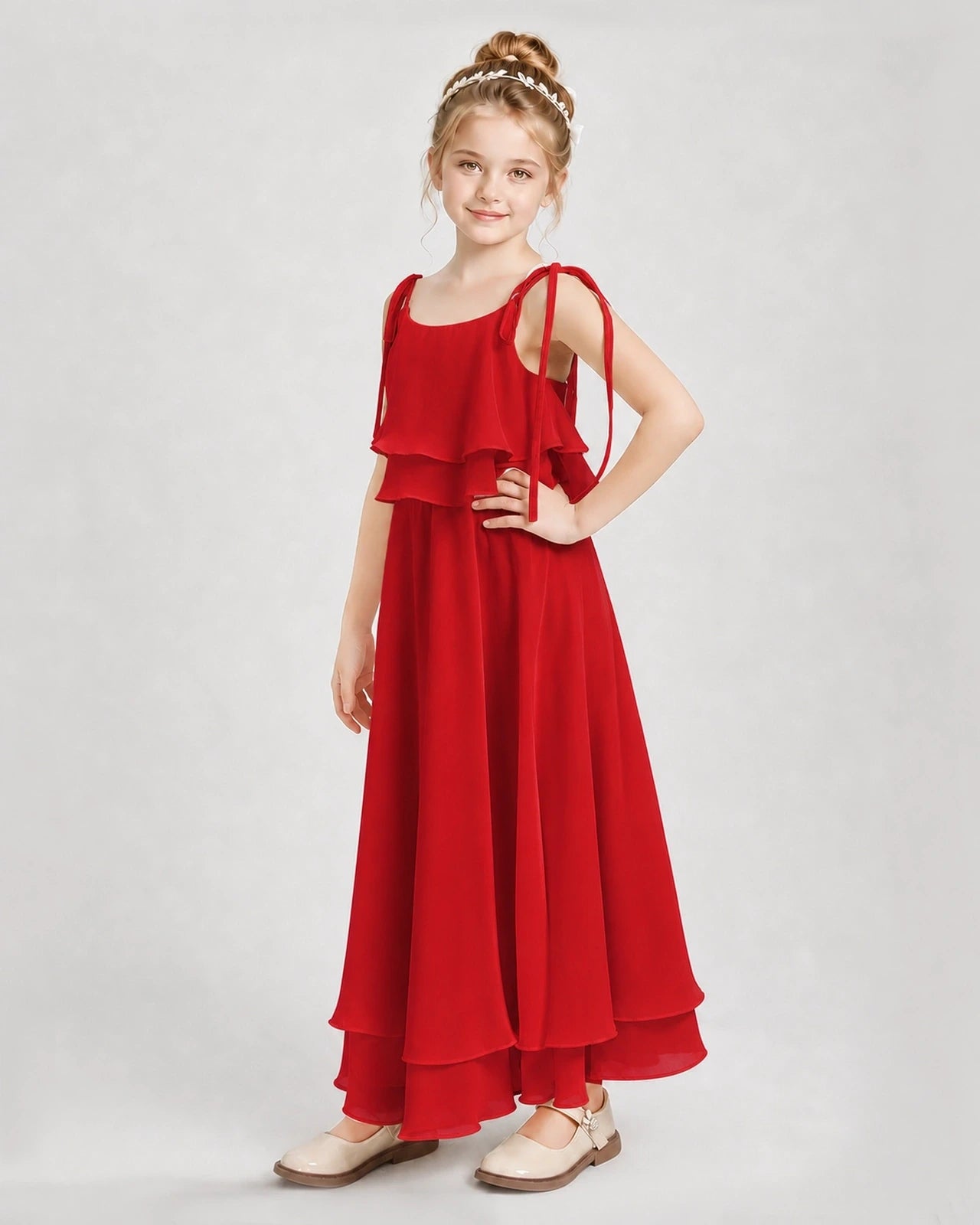 Red Chiffon A-line Junior Bridesmaid Dress Side View