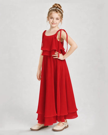 Red Chiffon A-line Junior Bridesmaid Dress Side View
