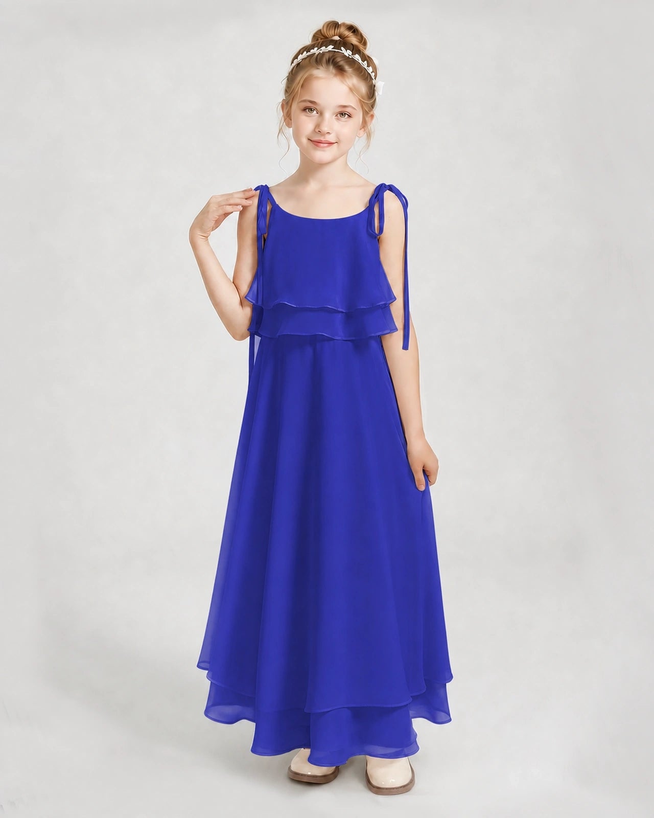 Royal Blue Chiffon A-line Junior Bridesmaid Dress Front View