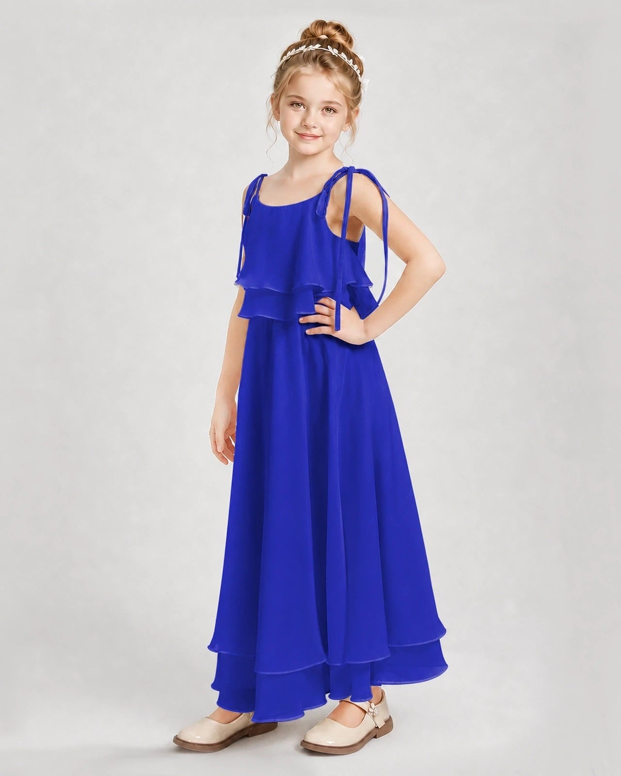Royal Blue Chiffon A-line Junior Bridesmaid Dress Side View