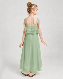 Sage Green Chiffon A-line Junior Bridesmaid Dress Back View