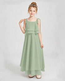 Sage Green Chiffon A-line Junior Bridesmaid Dress Front View