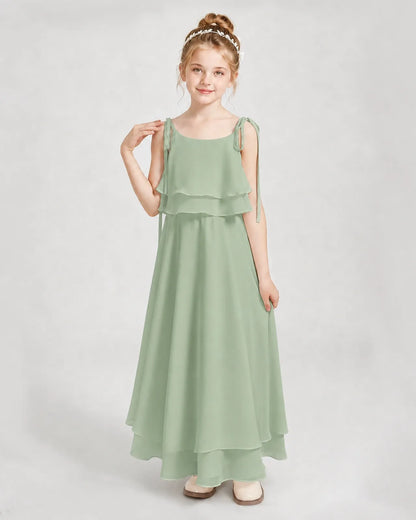 Sage Green Chiffon A-line Junior Bridesmaid Dress Front View