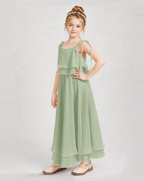 Sage Green Chiffon A-line Junior Bridesmaid Dress Side View