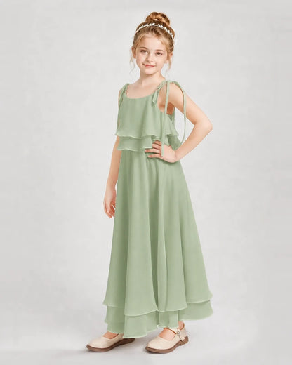 Sage Green Chiffon A-line Junior Bridesmaid Dress Side View