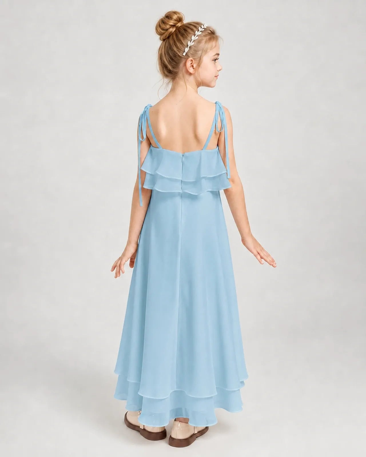 Sky Blue Chiffon A-line Junior Bridesmaid Dress Back View