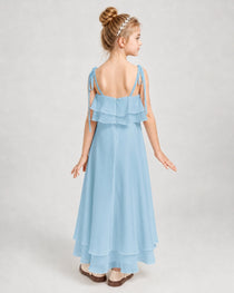 Sky Blue Chiffon A-line Junior Bridesmaid Dress Back View