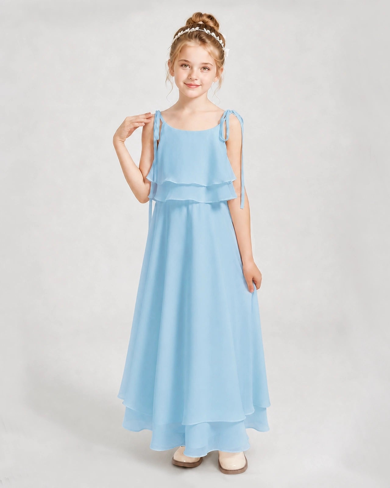 Sky Blue Chiffon A-line Junior Bridesmaid Dress Front View