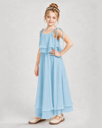 Sky Blue Chiffon A-line Junior Bridesmaid Dress Side View