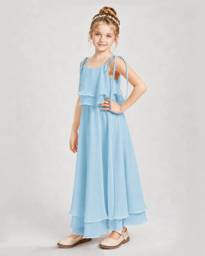 Sky Blue Chiffon A-line Junior Bridesmaid Dress Side View
