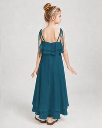 Teal Chiffon A-line Junior Bridesmaid Dress Back View