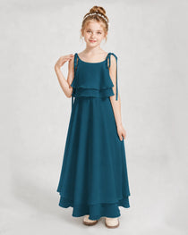 Teal Chiffon A-line Junior Bridesmaid Dress Front View