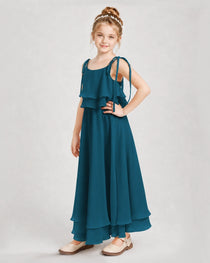 Teal Chiffon A-line Junior Bridesmaid Dress Side View