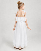 White Chiffon A-line Junior Bridesmaid Dress Back View