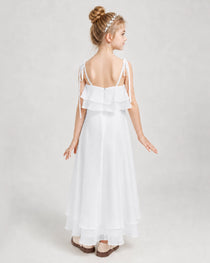 White Chiffon A-line Junior Bridesmaid Dress Back View