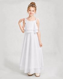 White Chiffon A-line Junior Bridesmaid Dress Front View