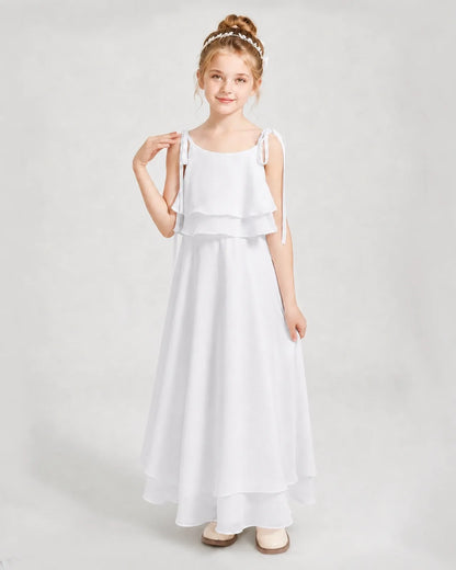 White Chiffon A-line Junior Bridesmaid Dress Front View