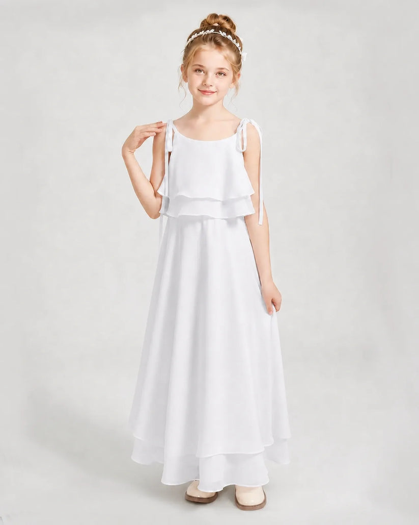 White Chiffon A-line Junior Bridesmaid Dress Front View