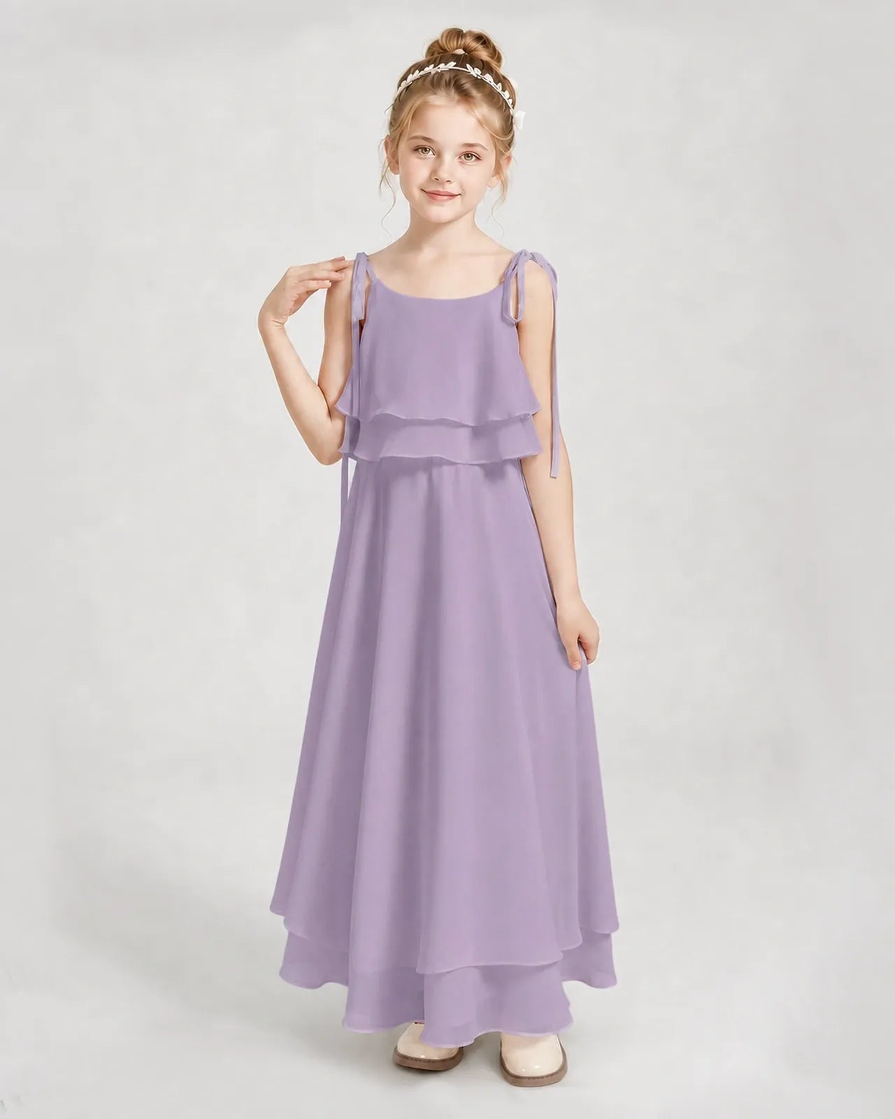 Wisteria Chiffon A-line Junior Bridesmaid Dress Front View