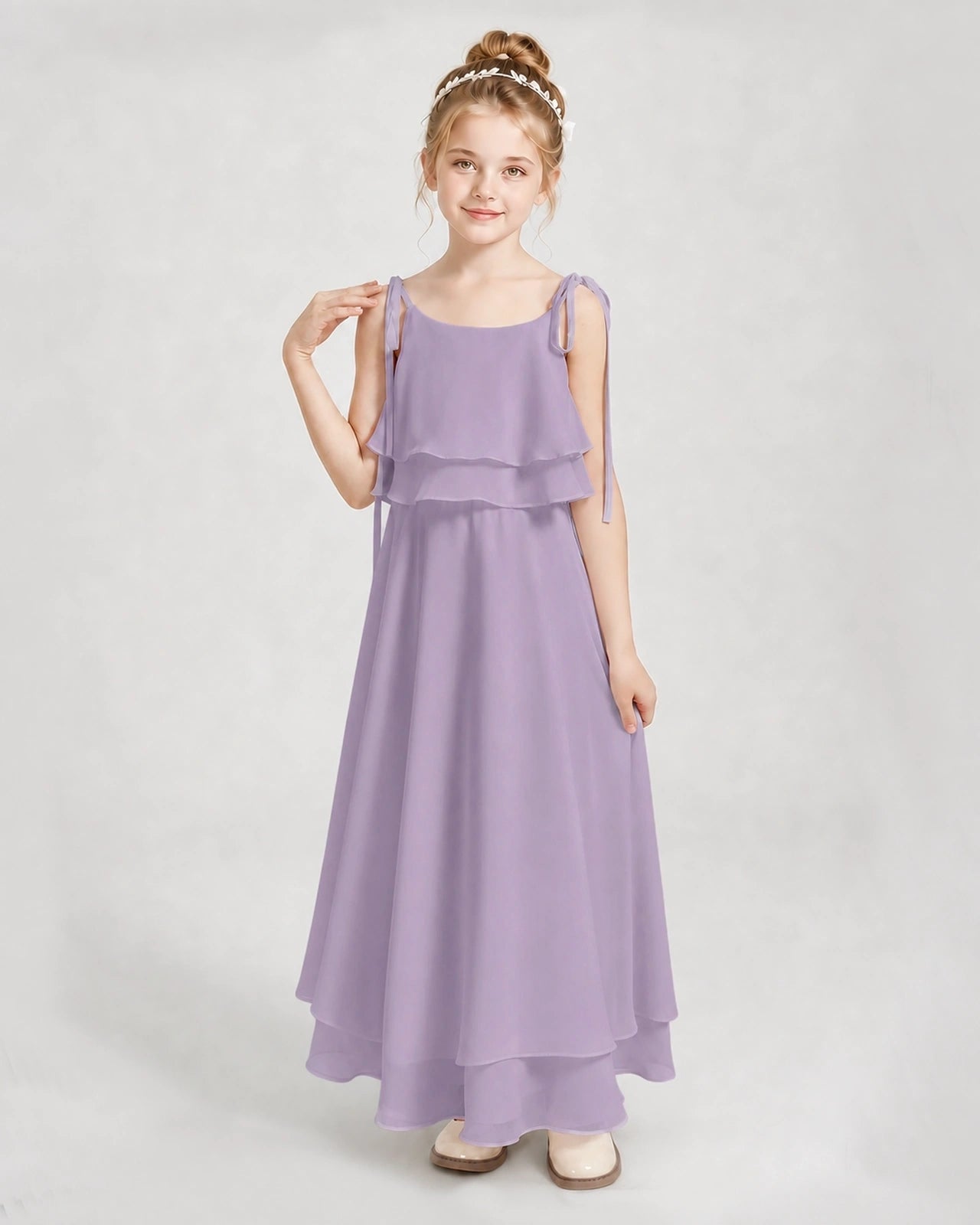 Wisteria Chiffon A-line Junior Bridesmaid Dress Front View