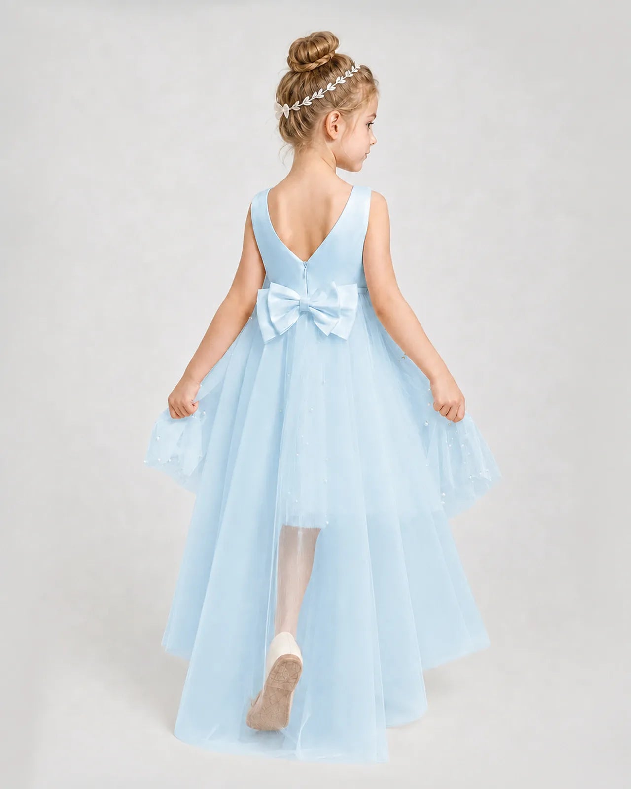 Baby Blue Satin Tulle A-line Pageant Dress Back View