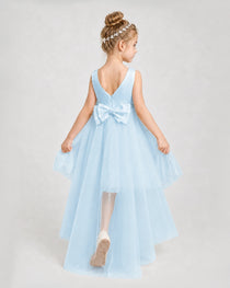 Baby Blue Satin Tulle A-line Pageant Dress Back View