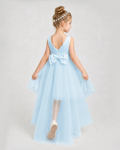 Baby Blue Satin Tulle A-line Pageant Dress Back View
