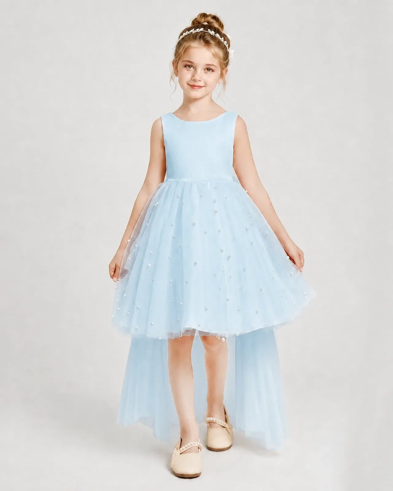 Baby Blue Satin Tulle A-line Pageant Dress Front View